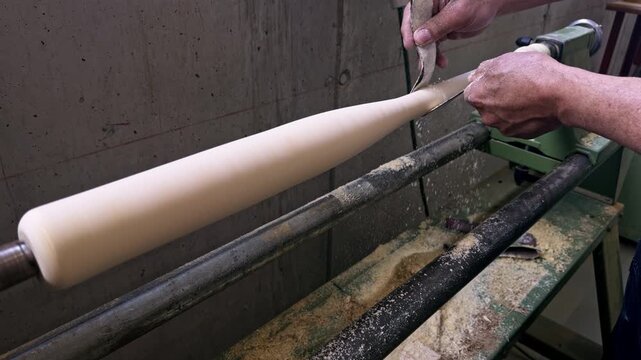 Turning wood on lathe