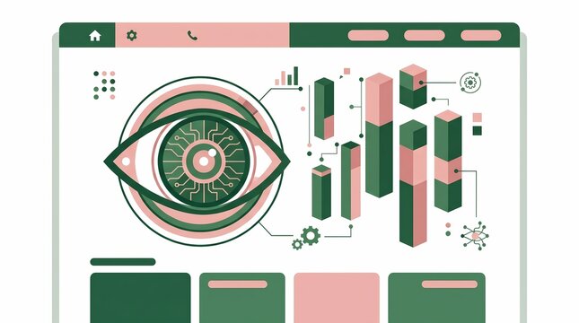 Data analytics web dashboard with digital eye and charts