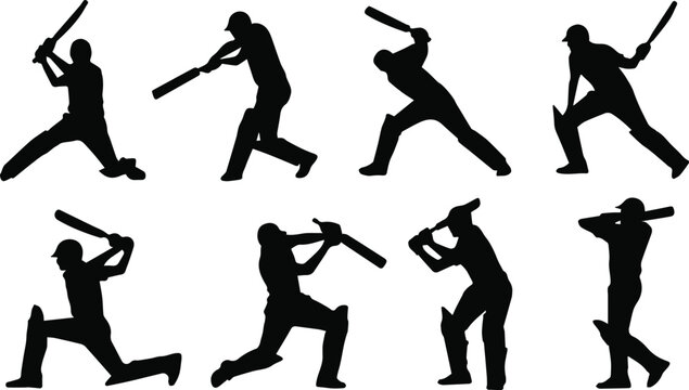 Cricket batting motion sequence frames for animation