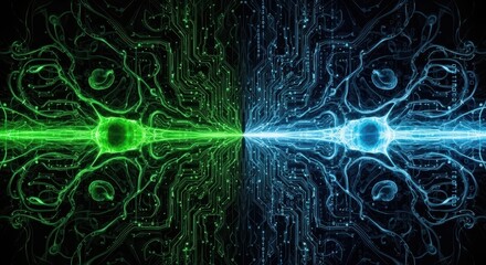 Obraz premium Abstract image showing circuit board and organic nerve cells creating digital brain concept.