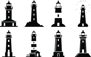 Obraz premium Lighthouse silhouettes in two rows
