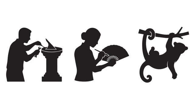 Set of human and animal silhouettes including a man a woman and a monkey Vector