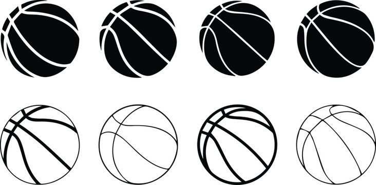 Basketball icon set showing seam variations