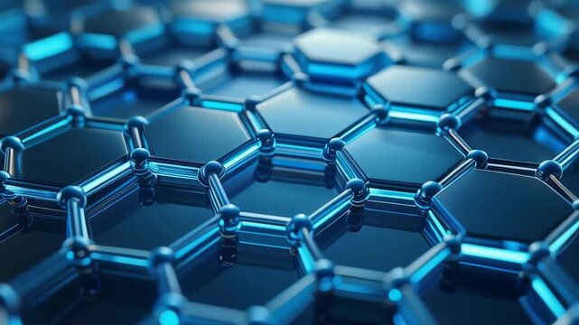 Abstract Blue Glowing Graphene Molecular Structure Background