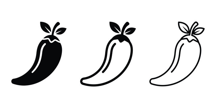 Chili pepper icon silhouette vector outline and line art