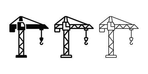 Construction crane icon silhouette vector outline and line art © MD