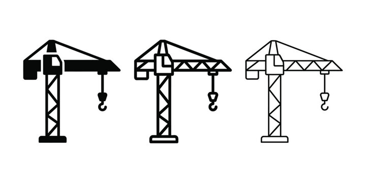 Construction crane icon silhouette vector outline and line art