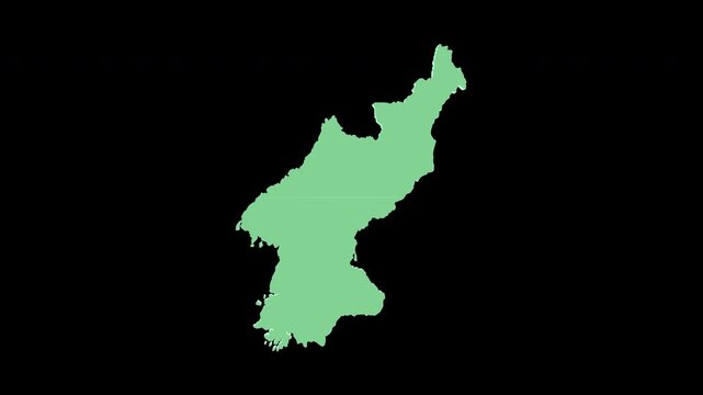 North Korea green 3D map spin perfect 10 second loop black background