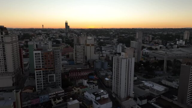 Downtown Curitiba, Paran&aacute;. Aerial view at sunset.