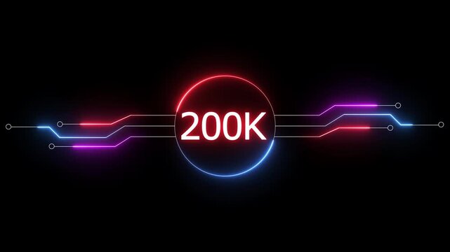 Neon social media followers or subscribers. Neon 200K celebration text animation background. on a black background. and creating a stunning 4k video.
