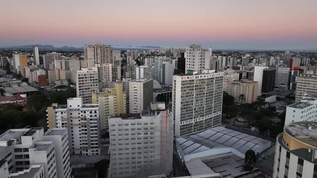 Downtown Curitiba, Paran&aacute;. Aerial view at sunset.