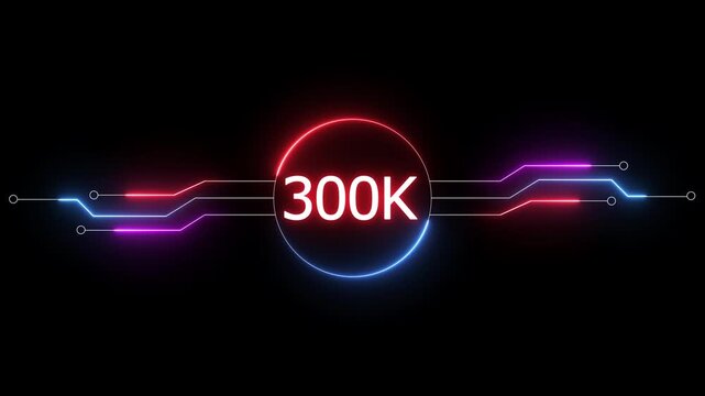 Neon social media followers or subscribers. Neon 300K celebration text animation background. on a black background. and creating a stunning 4k video.