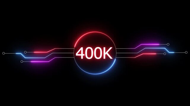 Neon social media followers or subscribers. Neon 400K celebration text animation background. on a black background. and creating a stunning 4k video.
