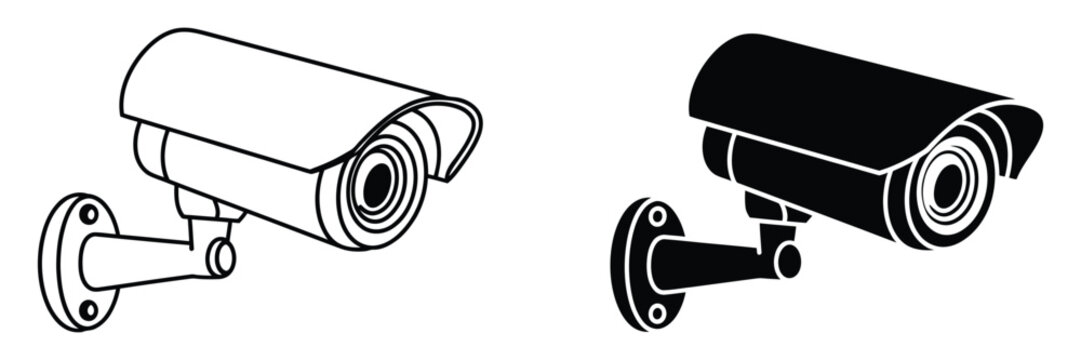 Security camera surveillance icons representing CCTV monitoring video protection observation security and safety vector design