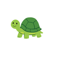 Obraz premium Cute turtle cartoon character in flat vector style. Adorable reptile illustration ideal for children's books, educational materials, nursery decorations, wildlife projects, and stickers.