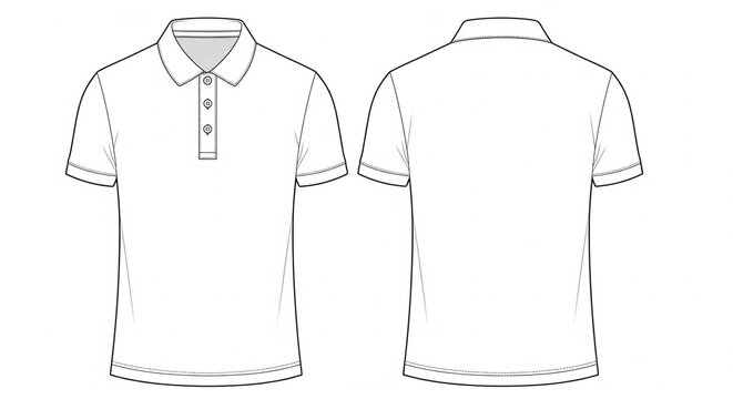 White polo shirt front and back view short sleeves collared with buttons flat vector illustration