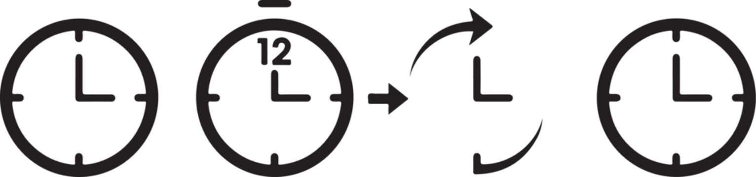 Clock faces, time icons, analog clock set, vector clocks