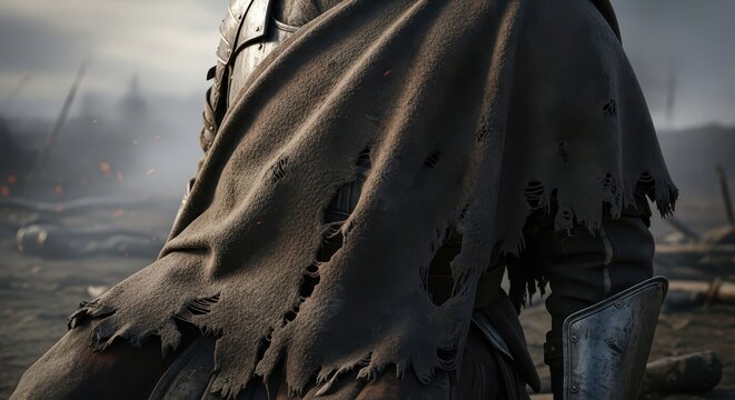 Tattered Woolen Surcoat of a Medieval Knight in Armor