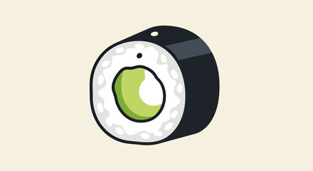 A minimalist illustration of a single sushi roll with green filling © Ahmad