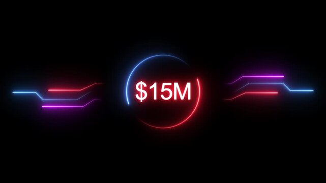 Neon social media followers or subscribers. Neon $15M celebration text animation background. on a black background. and creating a stunning 4k video.