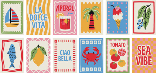 Italian themed illustrations with summer motifs colorful vector style © StockVerse