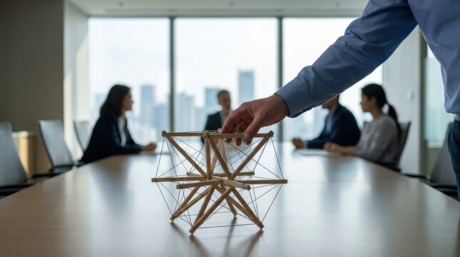 Individual holding intricate wooden structure representing teamwork and the importance of collaboration in design