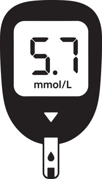 Black digital blood glucose meter icon showing a healthy sugar level reading