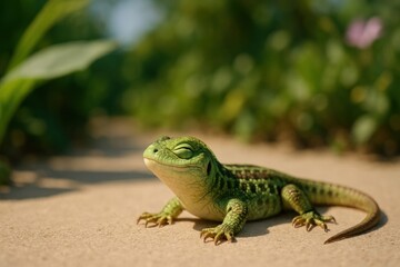 Fototapeta premium Serene lizard basking sunlight