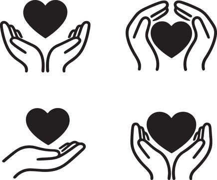 Black heart icons held by human hands representing care and love for design