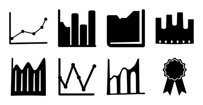 Set of black trend and chart icons - Modern black icons depicting various trend charts and data graphs for business, analytics, and statistics use.