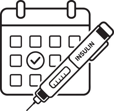 Insulin pen and calendar icon representing diabetes medication schedule and management