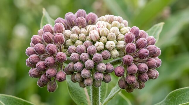 Closeup of common milkweed flower buds in various stages of bloom