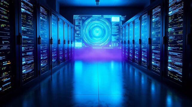 server room with digital displays