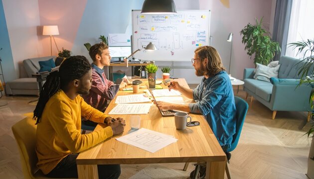 Screenwriters Discussing Plot Development and Script Pages Around a Table