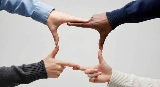 Diverse Hands Forming A Square Frame Symbolizing Unity and Teamwork