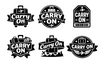 Naklejka premium Carry on luggage travel badges vector set for airport regulations, airline baggage, and vacation journey concepts