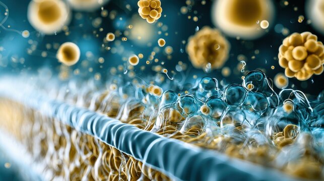 Molecular representation of cell membrane with lipid bilayer and cellular structures