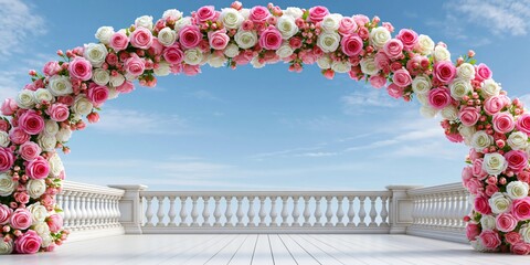 Obraz premium Romantic rose archway against a bright blue sky