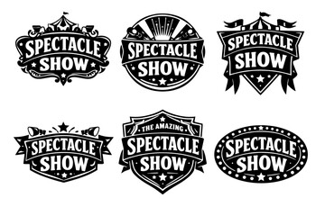 Fototapeta premium Set of isolated monochrome designs featuring show and spectacle themes, using classic circus elements and star motifs