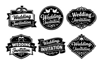 Fototapeta premium Wedding invitation black vector badge set, creating elegant design elements for marriage ceremony banners and labels