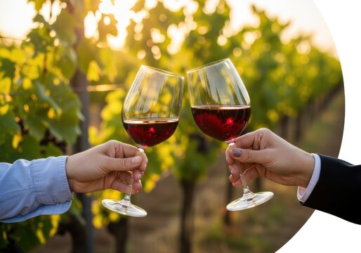 Colorful pixel art wine glasses with red wine on a table at sunset isolated on white background