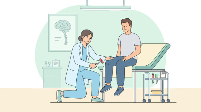 Doctor examining patient's reflex in clinic