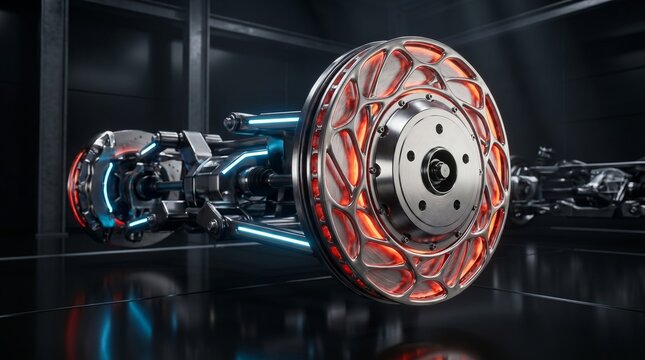 Glowing red hot bionic carbon-ceramic brake disc rotor