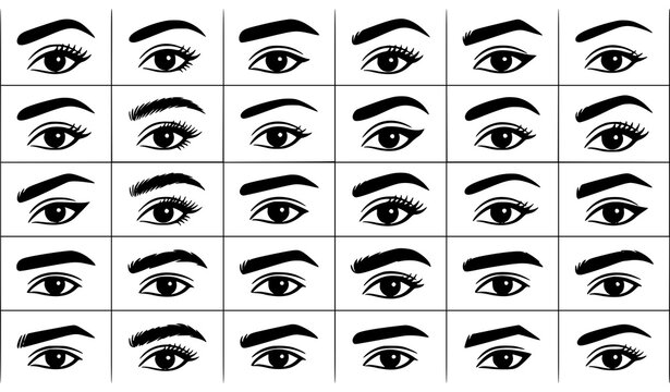 Men and Women Eyes and Eyebrows Silhouette Vector Set for Microblading Threading and Beauty Clinic Design