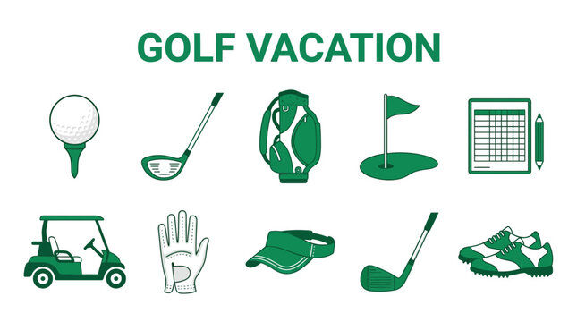 Golf Vacation Icons Set for Sports and Leisure Activities