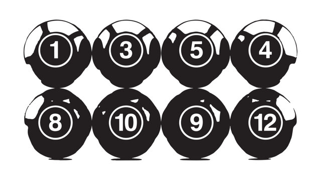 Pool billiard balls, cue sport equipment symbols vector artwork recreation and gaming design package set