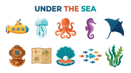 Collection of Underwater Sea Life and Objects Vector Illustrations © Jesica
