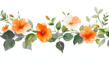 Beautiful watercolor floral arrangement featuring vibrant orange and white flowers with green leaves, perfect for decoration or design projects