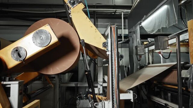 Large Roll With Hydraulic Support. Heavy Duty Framework Manages Continuous Web Transfer Efficiently