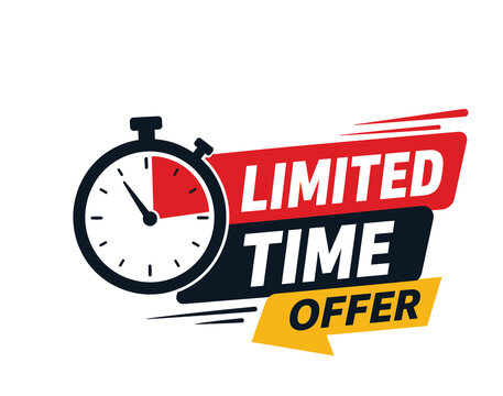 Dynamic black and red banner with a stopwatch icon for a compelling limited time offer advertisement